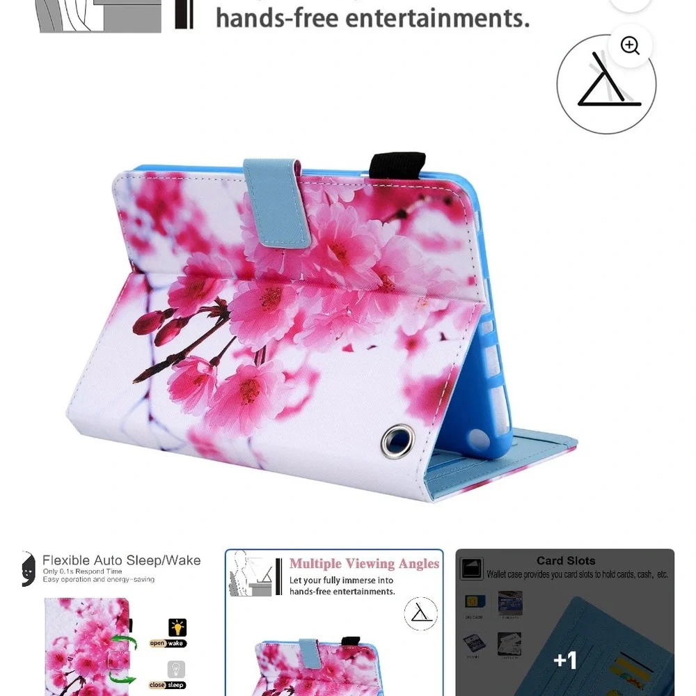 Pink and Blue Folio Tablet Cover with Cherry Blossom Design